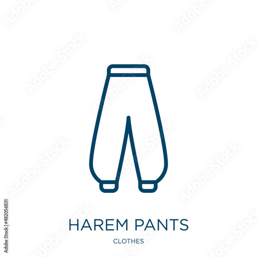 harem pants icon from clothes collection. Thin linear harem pants, pants, fashion outline icon isolated on white background. Line vector harem pants sign, symbol for web and mobile