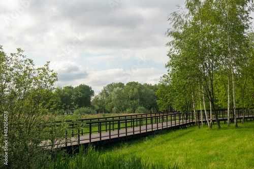 Park on the outskirts of Moscow in the Kapotnya district. Public space for local residents to relax