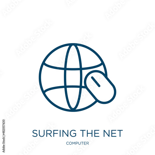 surfing the net icon from computer collection. Thin linear surfing the net, connection, internet outline icon isolated on white background. Line vector surfing the net sign, symbol for web and mobile