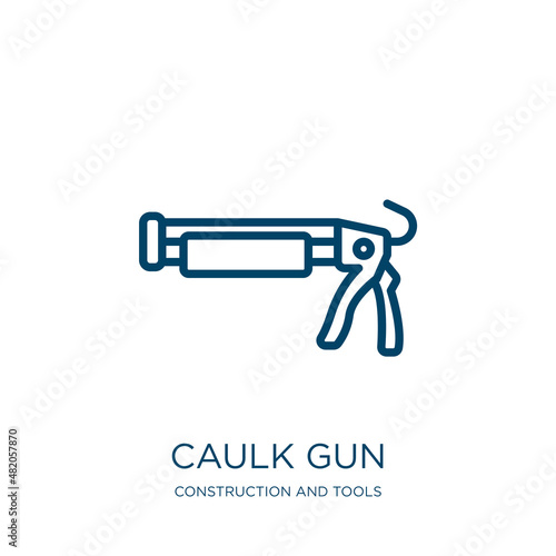 caulk gun icon from construction and tools collection. Thin linear caulk gun, gun, repair outline icon isolated on white background. Line vector caulk gun sign, symbol for web and mobile