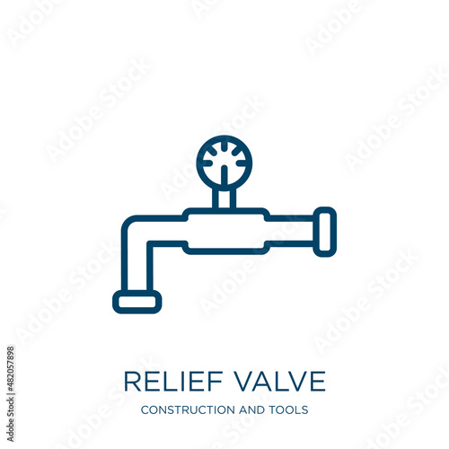 relief valve icon from construction and tools collection. Thin linear relief valve, medical, ventilation outline icon isolated on white background. Line vector relief valve sign, symbol for web and
