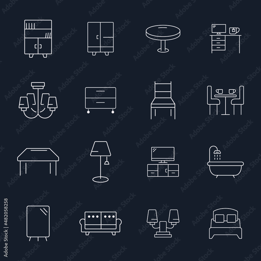 Furniture icons set . Furniture pack symbol vector elements for infographic web Furniture icons set . Furniture pack symbol vector elements for infographic web