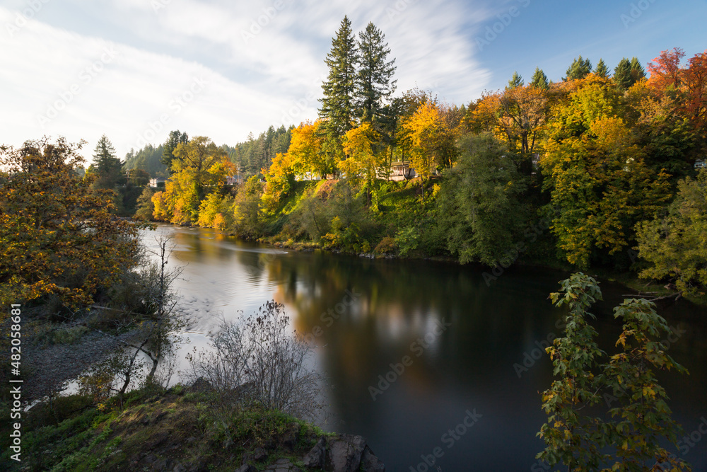 North Santiam River in Mill City, Oregon, in beautiful autumn day North Santiam River in Mill City, Oregon, in beautiful autumn day