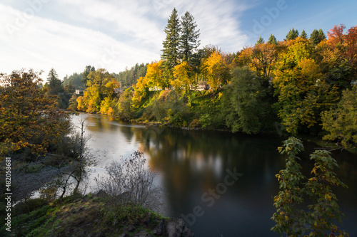 North Santiam River in Mill City, Oregon, in beautiful autumn day