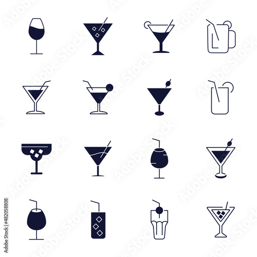 Cocktail icons set . Cocktail pack symbol vector elements for infographic web 