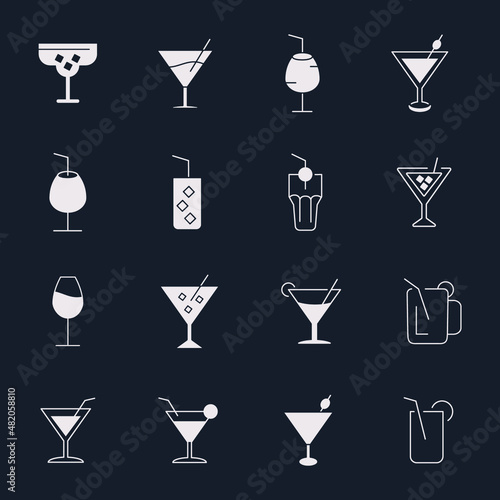 Cocktail icons set . Cocktail pack symbol vector elements for infographic web