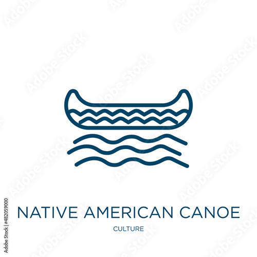 native american canoe icon from culture collection. Thin linear native american canoe, canoe, american outline icon isolated on white background. Line vector native american canoe sign, symbol for web