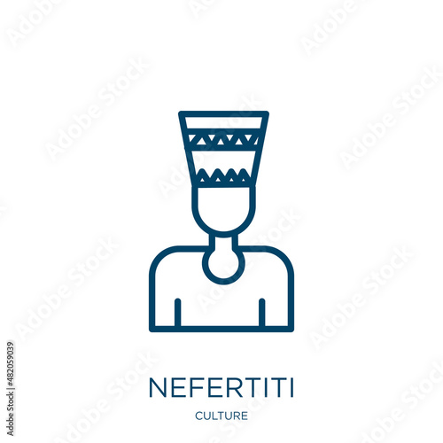 nefertiti icon from culture collection. Thin linear nefertiti, pharaoh, ancient outline icon isolated on white background. Line vector nefertiti sign, symbol for web and mobile