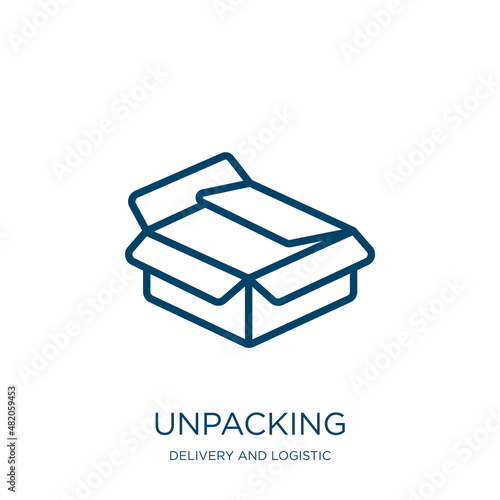 unpacking icon from delivery and logistic collection. Thin linear unpacking, box, package outline icon isolated on white background. Line vector unpacking sign, symbol for web and mobile