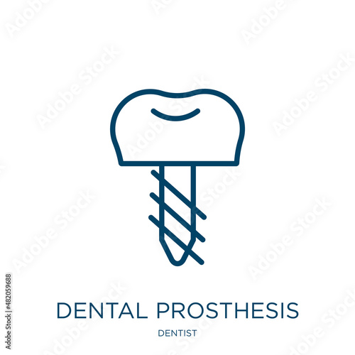 dental prosthesis icon from dentist collection. Thin linear dental prosthesis, medical, denture outline icon isolated on white background. Line vector dental prosthesis sign, symbol for web and mobile