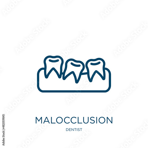 malocclusion icon from dentist collection. Thin linear malocclusion, dentist, dentistry outline icon isolated on white background. Line vector malocclusion sign, symbol for web and mobile