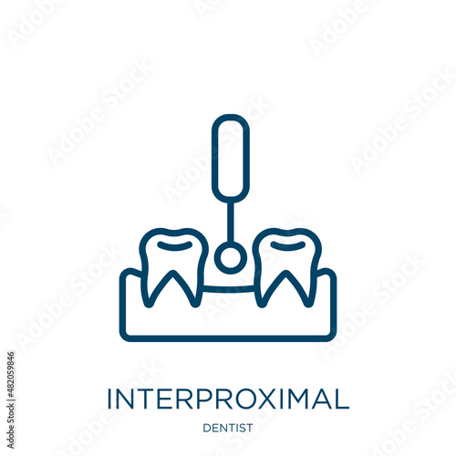 interproximal icon from dentist collection. Thin linear interproximal, mouth, oral outline icon isolated on white background. Line vector interproximal sign, symbol for web and mobile