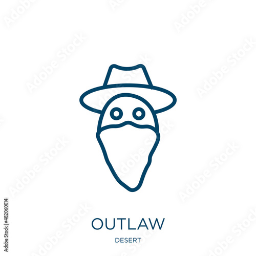 outlaw icon from desert collection. Thin linear outlaw, thief, steal outline icon isolated on white background. Line vector outlaw sign, symbol for web and mobile