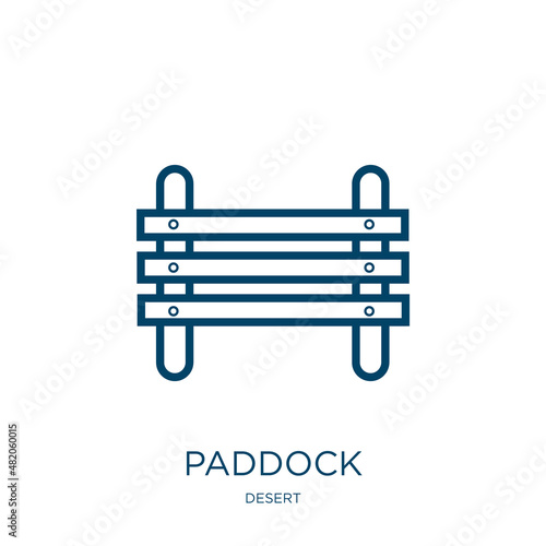 paddock icon from desert collection. Thin linear paddock, farm, nature outline icon isolated on white background. Line vector paddock sign, symbol for web and mobile