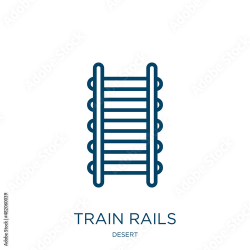 train rails icon from desert collection. Thin linear train rails, train, rail outline icon isolated on white background. Line vector train rails sign, symbol for web and mobile