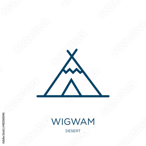 wigwam icon from desert collection. Thin linear wigwam, american, culture outline icon isolated on white background. Line vector wigwam sign, symbol for web and mobile