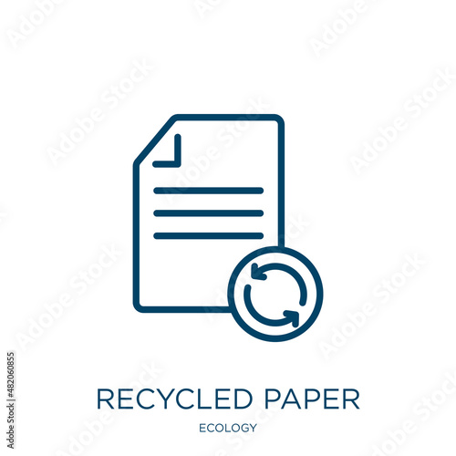 recycled paper icon from ecology collection. Thin linear recycled paper, recycle, paper outline icon isolated on white background. Line vector recycled paper sign, symbol for web and mobile