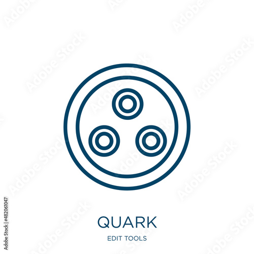 quark icon from edit tools collection. Thin linear quark, proton, electron outline icon isolated on white background. Line vector quark sign, symbol for web and mobile