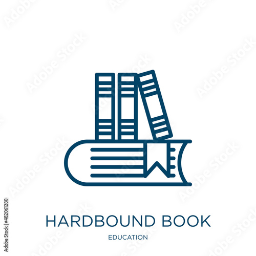 hardbound book icon from education collection. Thin linear hardbound book, bibliophile, edition outline icon isolated on white background. Line vector hardbound book sign, symbol for web and mobile