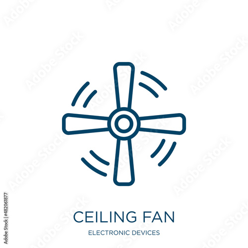 ceiling fan icon from electronic devices collection. Thin linear ceiling fan, ceiling, propeller outline icon isolated on white background. Line vector ceiling fan sign, symbol for web and mobile