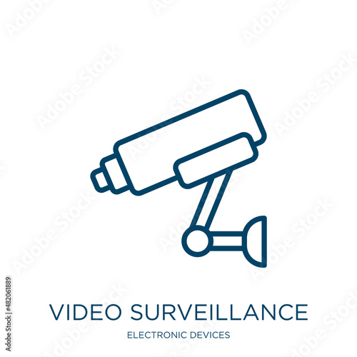 video surveillance icon from electronic devices collection. Thin linear video surveillance, safety, protection outline icon isolated on white background. Line vector video surveillance sign, symbol