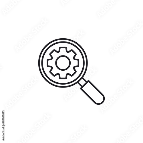 Setting magnifier analysis internet of things line icon. Business analysis line icon. Magnifier and wheel gear line icons. Inspect and diagnostic concept. Industrial analysis. Vector