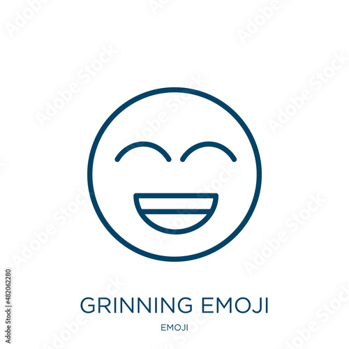 grinning emoji icon from emoji collection. Thin linear grinning emoji, character, emoticon outline icon isolated on white background. Line vector grinning emoji sign, symbol for web and mobile