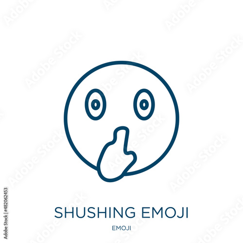 shushing emoji icon from emoji collection. Thin linear shushing emoji, silence, shh outline icon isolated on white background. Line vector shushing emoji sign, symbol for web and mobile