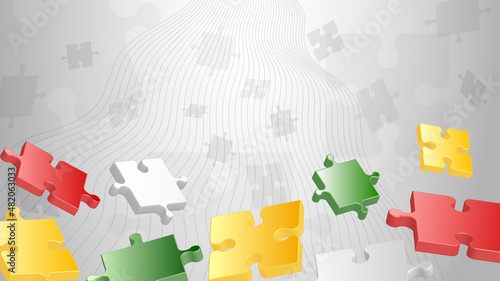 Puzzle background with place for your text. 3d vector сolorful flying puzzle pieces.
