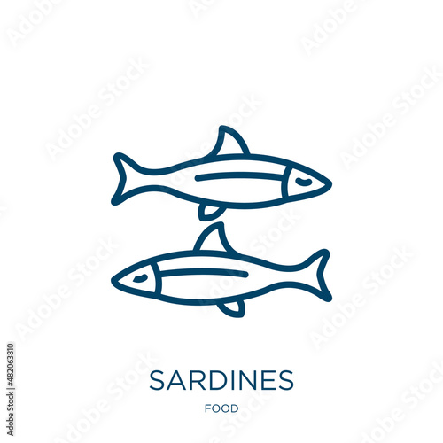 sardines icon from food collection. Thin linear sardines, cooking, fish outline icon isolated on white background. Line vector sardines sign, symbol for web and mobile