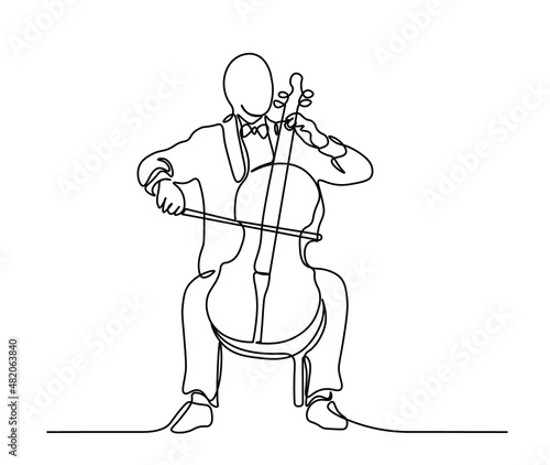 Man playing cello one line illustration