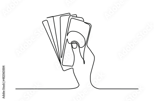 Hand holding money one line vector illustartion