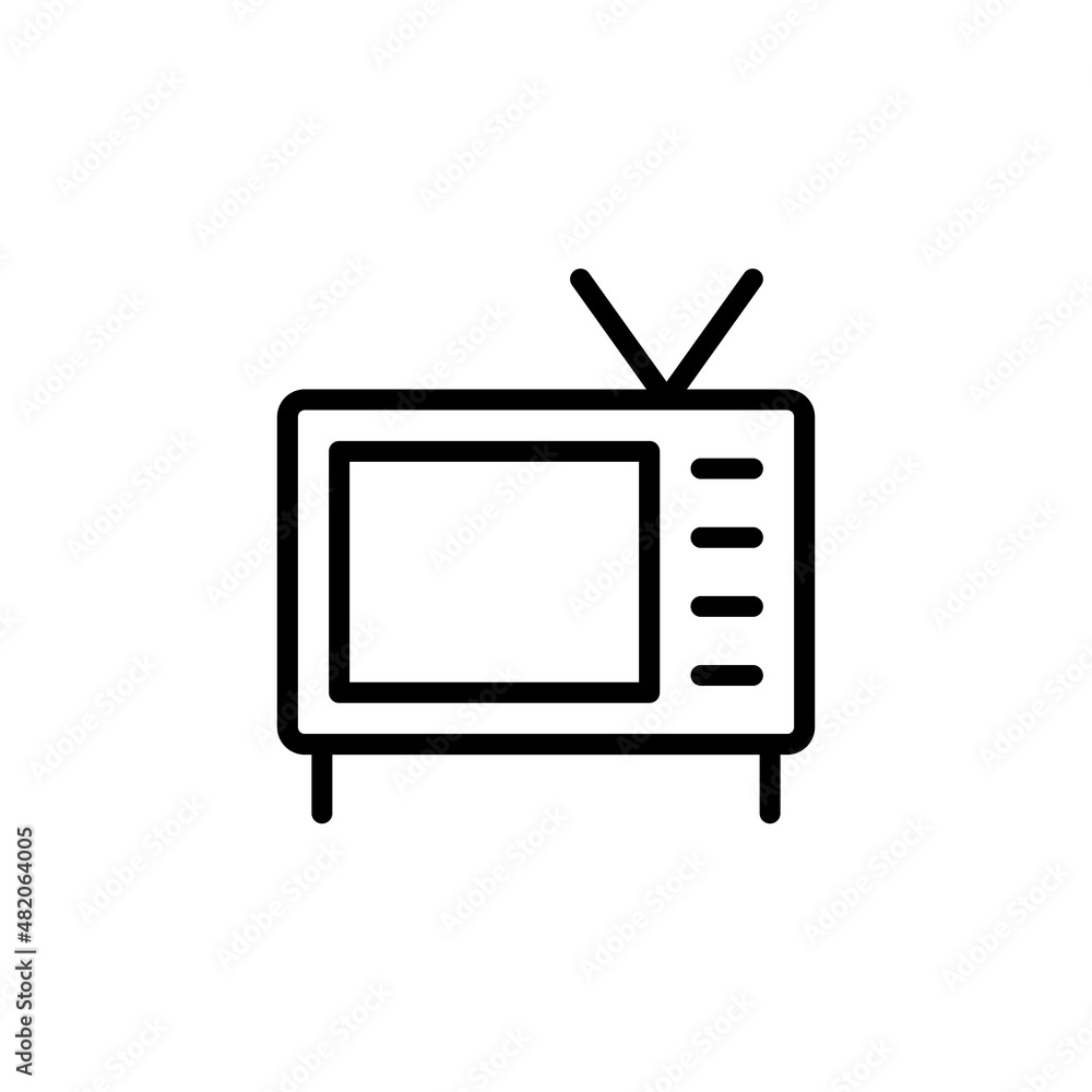 Retro TV icon in flat style, black and white retro TV icon, Vector ...