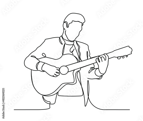 Man playing acoustic guitar one line illustration