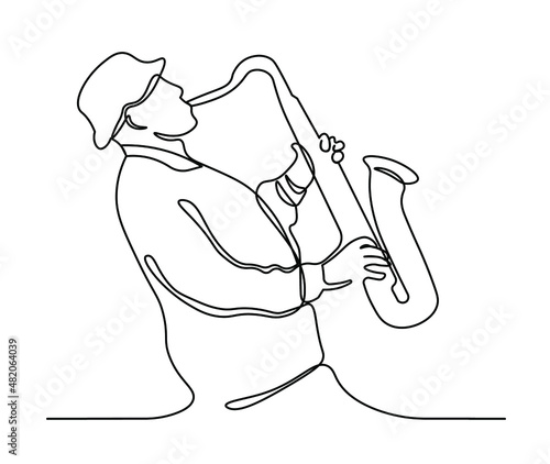 Man playing sax one line vector illustartion