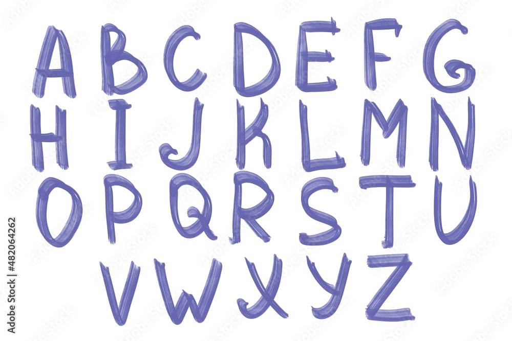 hand drawn alphabet very peri color