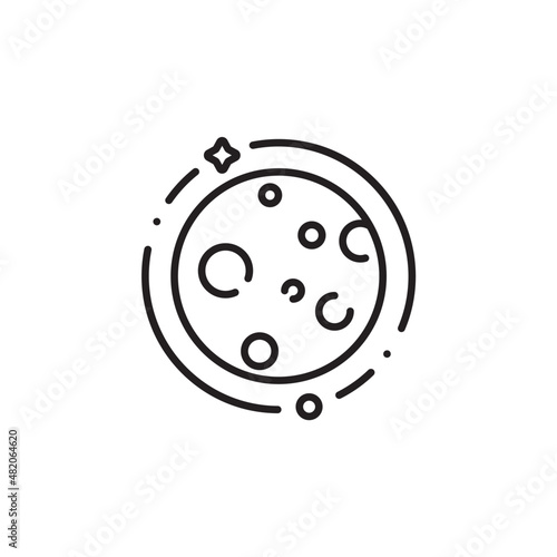 Full moon with craters in line art style. Simple icon of clear weather at night. Monochrome fullmoon circle with porous. Moon icon isolated on white background.