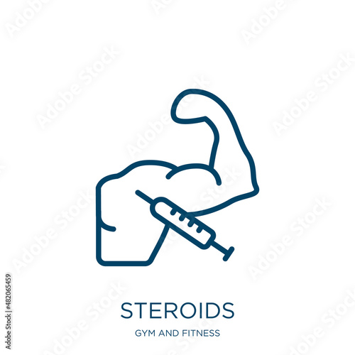 steroids icon from gym and fitness collection. Thin linear steroids, barbell, muscle outline icon isolated on white background. Line vector steroids sign, symbol for web and mobile