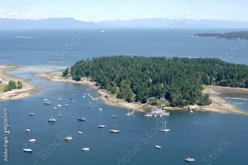 Aerial photo of the Dingy Dock Pub on Protection Island, Nanaimo, British Columbia, Canada. photo