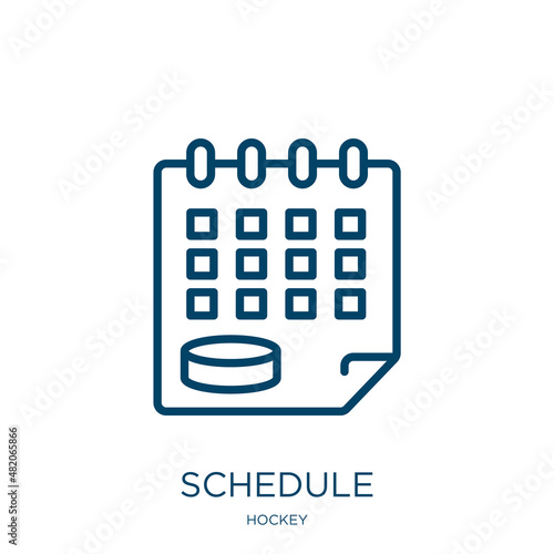 schedule icon from hockey collection. Thin linear schedule, website, business outline icon isolated on white background. Line vector schedule sign, symbol for web and mobile