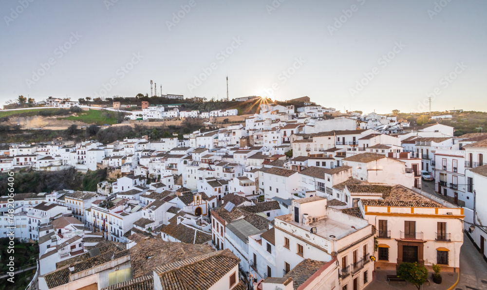 The beautiful village of Setenil de las Bodegas at sunset, province of Cadiz, Andalusia, Spain.