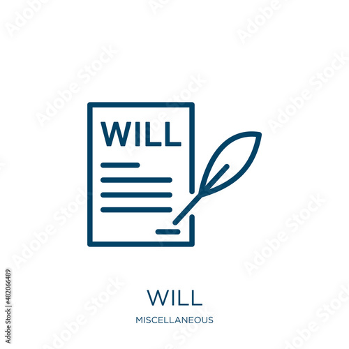 will icon from miscellaneous collection. Thin linear will, strength, willpower outline icon isolated on white background. Line vector will sign, symbol for web and mobile