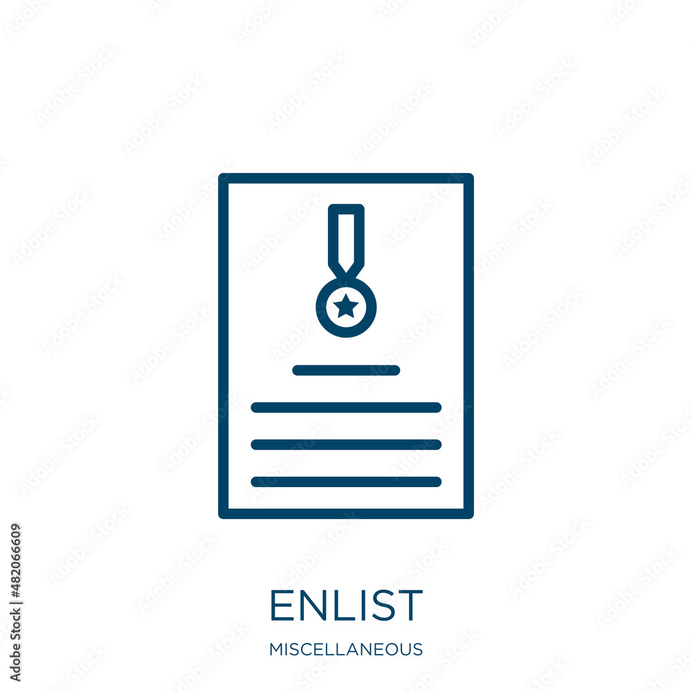 enlist icon from miscellaneous collection. Thin linear enlist, soldier ...