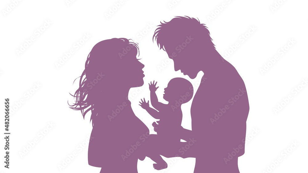 Happy family silhouette: mom, dad and baby on wight background Happy family silhouette: mom, dad and baby on wight background