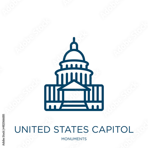 united states capitol icon from monuments collection. Thin linear united states capitol, usa, building outline icon isolated on white background. Line vector united states capitol sign, symbol for web photo