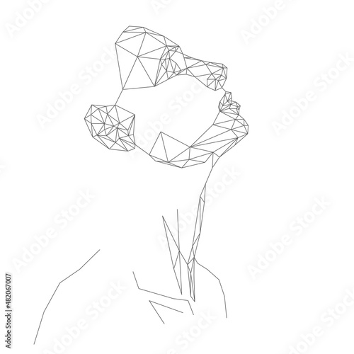 Linear triangular minimalistic illustration with face in profile and neck