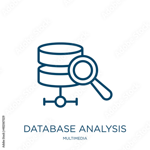 database analysis icon from multimedia collection. Thin linear database analysis, database, business outline icon isolated on white background. Line vector database analysis sign, symbol for web and
