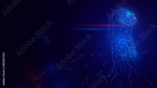 Mesh triangular glowing blue girl on a dark background