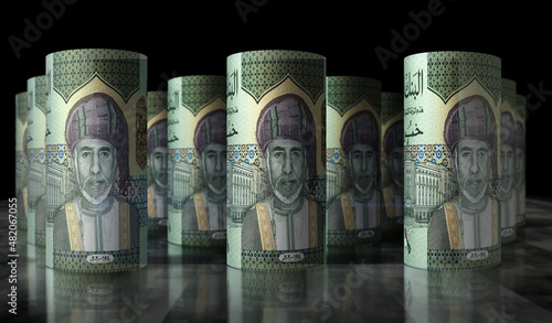 Oman Rial money banknotes roll 3d illustration
