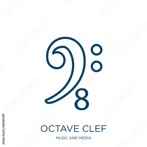 octave clef icon from music and media collection. Thin linear octave clef, play, notes outline icon isolated on white background. Line vector octave clef sign, symbol for web and mobile